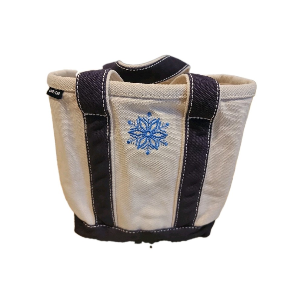 Lands End SMALL Monogram Canvas Boat Tote Bag w Blue Snowflake Embroidered Patch